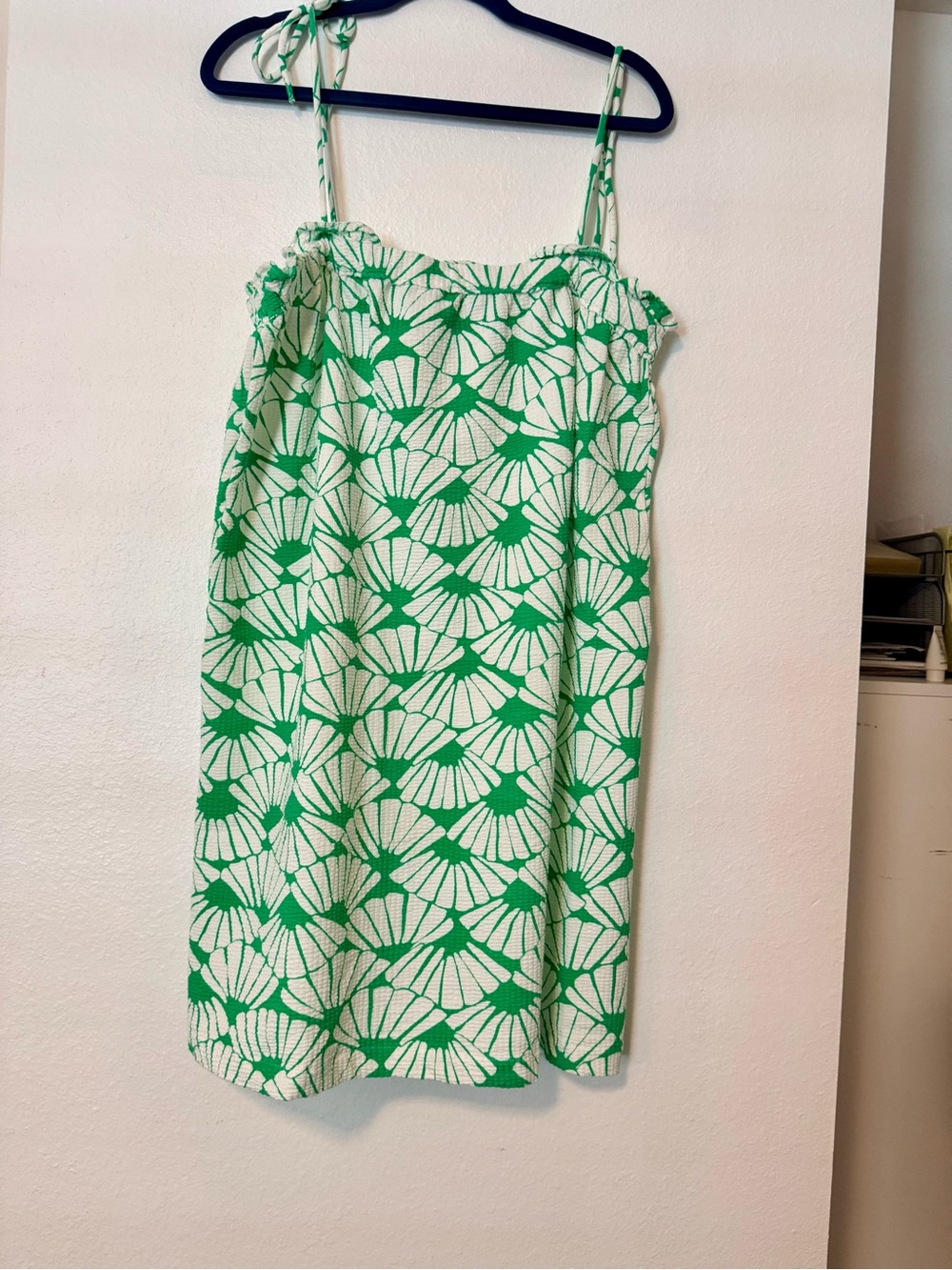 Green & White Shell-Print Waffled Jersey Sundress